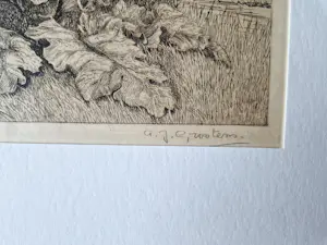 Adrianus Johannes Grootens - Fraaie jaren 30 Ets "Wilg bij boerderij" - potloodgesigneerd kopen? Bied vanaf 28!