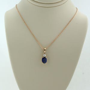 14K Goud - roodgouden hanger met saffier en diamant aan collier kopen? Bied vanaf 185!