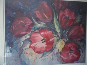 Mary Koekenbier - Zeefdruk. Titel, "Beaujolais Joli Bouget". kopen? Bied vanaf 60!