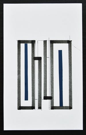 Siep van den Berg - # CONSTRUCTIVISTISCHE COMPOSITIE in pen en COLLAGE in blauw# 1990, mint kopen? Bied vanaf 45!