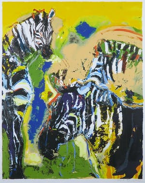 Carlos Blaaker - Zeefdruk, Zebra's II - Ingelijst kopen? Bied vanaf 35!
