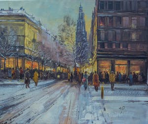 Jan Beaufort - stadsgezicht met figuren kopen? Bied vanaf 10!