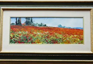 AcheterNiet of onleesbaar gesigneerd - Gesigneerd olieverf op paneel schilderij "campo fiorito" - in mooie lijst? Enchérissez de 10!