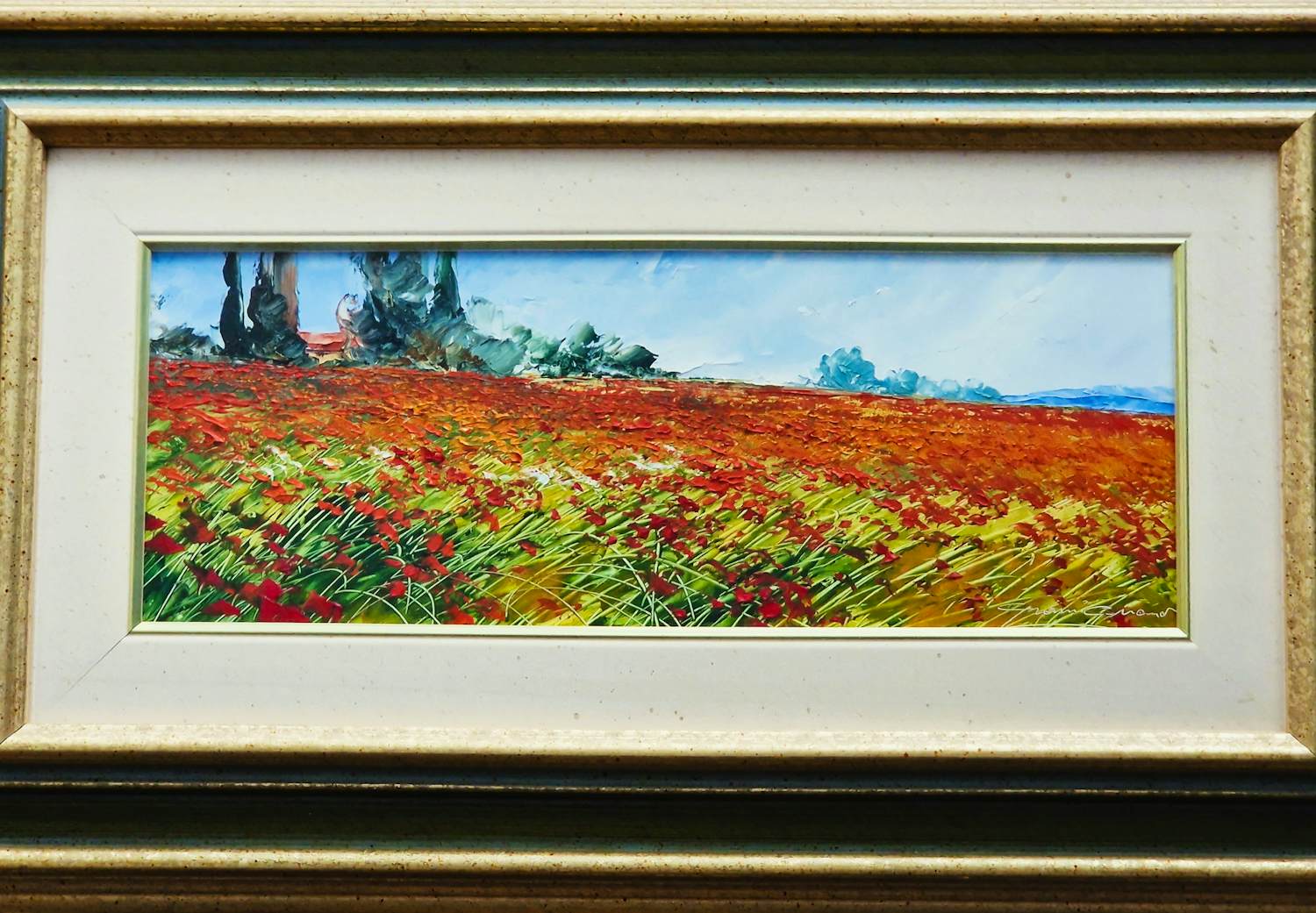 Buy Niet of onleesbaar gesigneerd - Gesigneerd olieverf op paneel schilderij "campo fiorito" - in mooie lijst? Bid from 10!