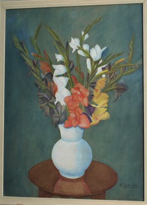 Niet of onleesbaar gesigneerd - Ingelijste gouache , “Bloemen in Vaas” - 1943 kopen? Bied vanaf 1!