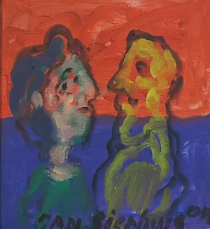 Jan Sierhuis - Acryl op doek, Het gesprek - Ingelijst kopen? Bied vanaf 200!