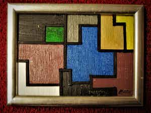 Pjotr van Oorschot - Geometrische Hout en Acrylverf Collage "Hommage a de Stijl" gesigneerd verkocht voor € 10!