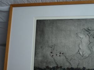 Wim Worm - Ets , Hijgend hert – ingelijst 63 x 88 cm – 1980 - oplage 15 ex. kopen? Bied vanaf 10!