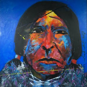 Espen Hagen - Olieverf en spuitbus op doek, Indiaan (Zeer groot) kopen? Bied vanaf 400!