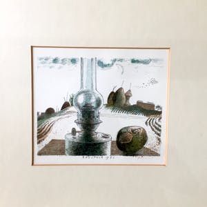 Herman Berserik - Olielamp met fruit - Lithografie, Ingelijst kopen? Bied vanaf 109!