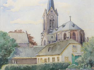 Jan P. A. Wiegman - aquarel/tekening met de St. Jans Geboortekerk in De Kwakel kopen? Bied vanaf 39!