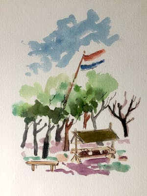 Theo van der Horst - Aquarel, Ingelijst kopen? Bied vanaf 40!
