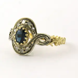 18k goud met zilveren ring met saffier en roos geslepen diamant tot. 0.03ct kopen? Bied vanaf 350!