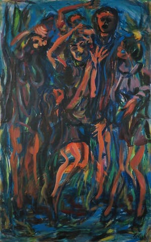 Piet van Mook - Olieverf op doek, Expressieve voorstelling met figuren - Ingelijst (Zeer groot) kopen? Bied vanaf 1!