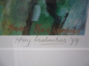 Mary Koekenbier - Zeefdruk. Titel, "Beaujolais Joli Bouget". kopen? Bied vanaf 60!