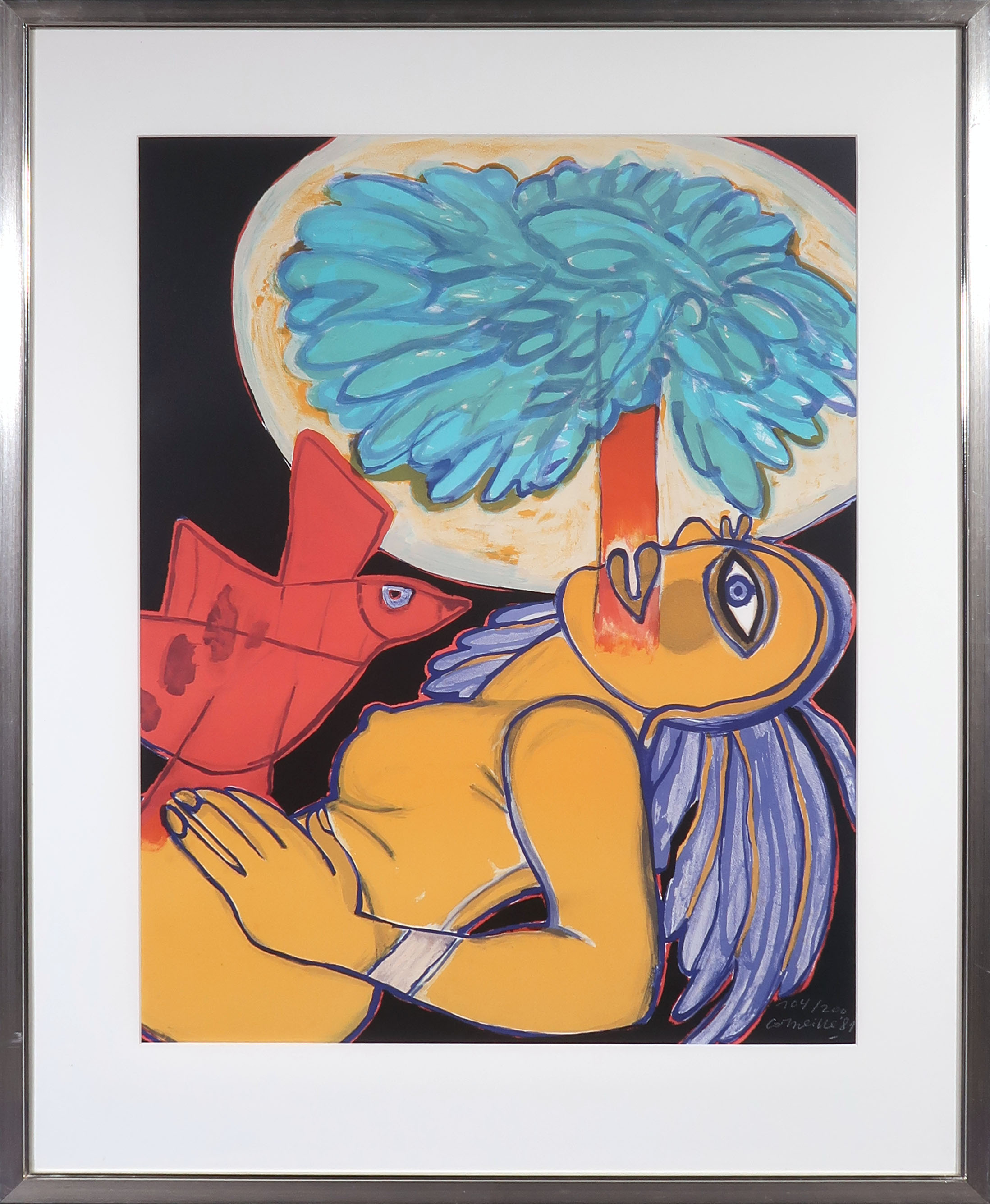 Corneille - Zeefdruk, Vrouwelijk naakt met vogel - Ingelijst kopen? Bied vanaf 250!