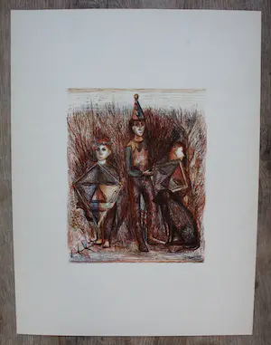 Kees Andrea - Litho: Harlekijnen met vliegers en hond kopen? Bied vanaf 35!