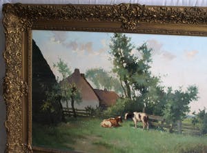 Johan Hendrik Kaemmerer - Olieverf op doek , Melkbocht bij boerderij – ingelijst – 70 x 100 cm kopen? Bied vanaf 200!