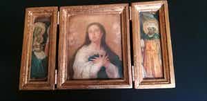 Niet of onleesbaar gesigneerd - handgemaakte Grieks-orthodoxe icoon - drieluik verkocht voor € 1!