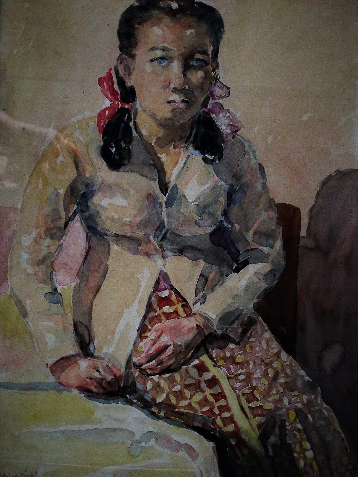 Niet of onleesbaar gesigneerd - Indonesie Java Jakarta 1949 - Portret van jonge vrouw" gesigneerd kopen? Bied vanaf 1!