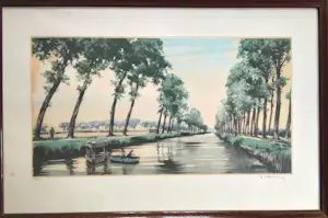 Roger Hebbelinck - 3 etsen : schaapsherder; landelijk tafereel; boten in haven kopen? Bied vanaf 145!