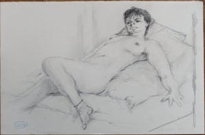 Piet Mulder - Naakt op de bank - Potlood Tekening kopen? Bied vanaf 10!