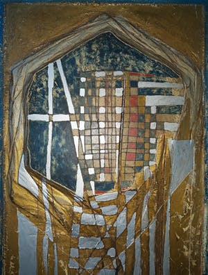 Wessel Dijkstra - Geometrisch abstract compositie, olieverf op 3D sculptuur (ingelijst) kopen? Bied vanaf 125!