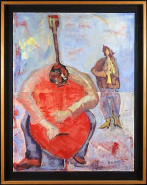 Bea Kraft - Gouache op papier, Contrabas - Ingelijst (Zeer groot) verkocht voor € 1!