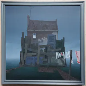 Hans Boxem - Vervallen huis met wasgoed, olieverf op doek (netjes ingelijst, redelijk groot) kopen? Bied vanaf 350!