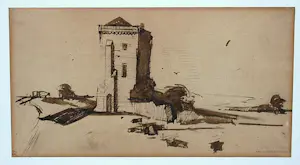 Buy Theodoor Heynes - Ruïne kasteel De Nijenbeek in Voorst aan de IJssel -mooi ingelijste inkttekening? Bid from 90!