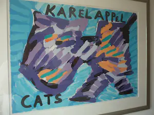 Karel Appel - Kleurenlitho HAPPY CAT, is mooi ingelijst kopen? Bied vanaf 140!