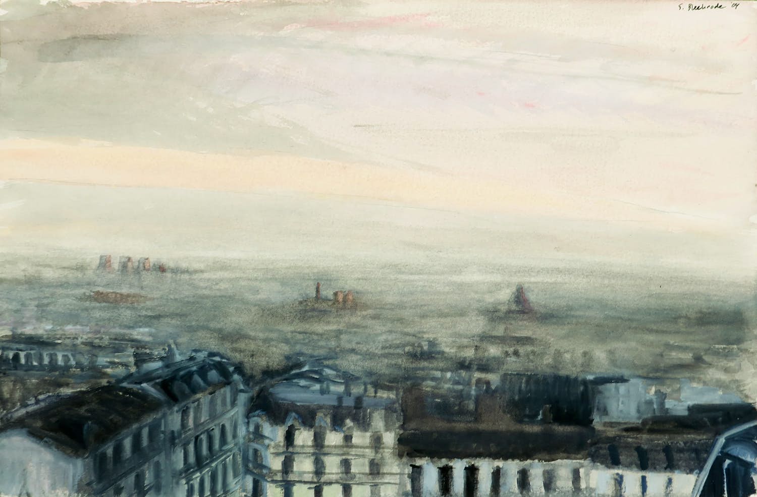 Stefan Bleekrode - Aquarel, Parijs bij zonsopgang verkocht voor € 350!