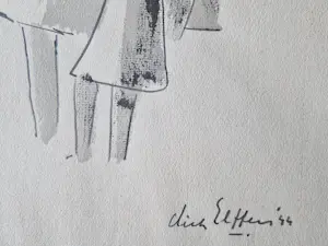Dick Elffers - Gesigneerde jaren 50 aquarel inkt en potlood tekening "4 generaties vrouwen" kopen? Bied vanaf 38!