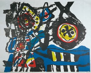 Jef Diederen - Houtsnede op Japans papier, Abstracte compositie kopen? Bied vanaf 1!