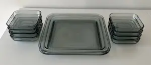 Andries Dirk Copier - 2 x saffier blauwe vijfdelige vierkante persglazen hors d'oeuvre-set 'Primula" kopen? Bied vanaf 33!