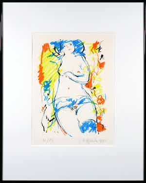 Nic Jonk - Litho, Z.T. Naakt - Ingelijst verkocht voor € 100!