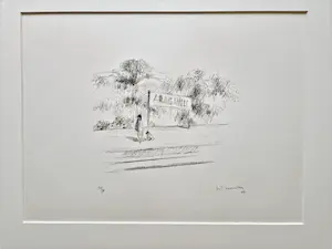 Metten Koornstra - 1964 - karakteristieke & grote Litho "man en hond op perron" gesigneerd kaufen? Bieten Sie von 1!
