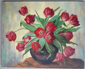 Willem de Kok - Tulpen in vaas. Stilleven. kopen? Bied vanaf 130!