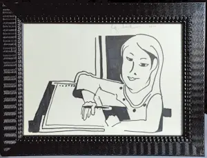 Rob Scholte - Schoolgirl won’t you talk to me, originele tekening (mooi ingelijst) kopen? Bied vanaf 175!