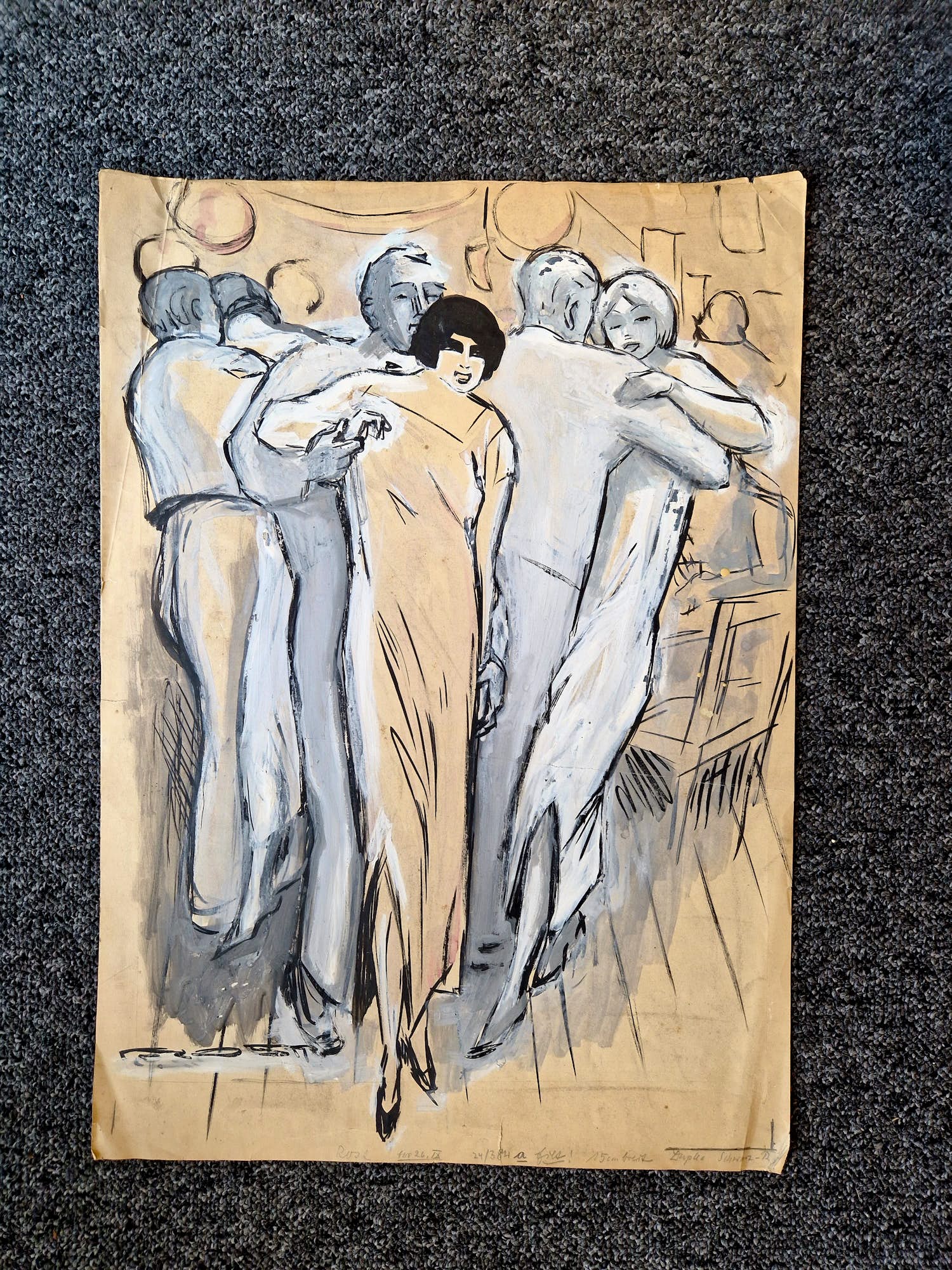 Niet of onleesbaar gesigneerd - omstreeks 1920 - gouache - "Café Dansant" met aantekeningen in potlood kopen? Bied vanaf 1!