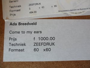 Ada Breedveld - Zeefdruk, Titel, "Come to my ears". kopen? Bied vanaf 70!