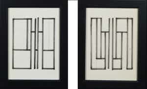 Siep van den Berg - Lot van twee pentekeningen, Abstracte compositie - Ingelijst verkocht voor € 1!