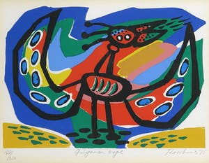 Anton Rooskens - Litho, Zingende vogel - Ingelijst kopen? Bied vanaf 200!