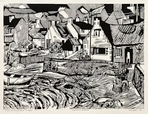 Wim Zwiers - Linosnede 'Haven van Ploumanach-Bretagne' uit 1961. Gesigneerd. kopen? Bied vanaf 25!