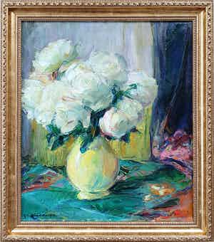 George C. Michelet - Bouquet de roses impressionniste verkocht voor € 320!