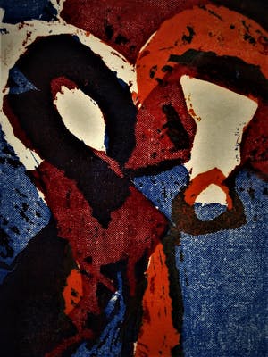 Flip van der Burgt - Beperkte oplage (1/50) Kleurhoutsnede "Danspaar" gesigneerd kopen? Bied vanaf 10!