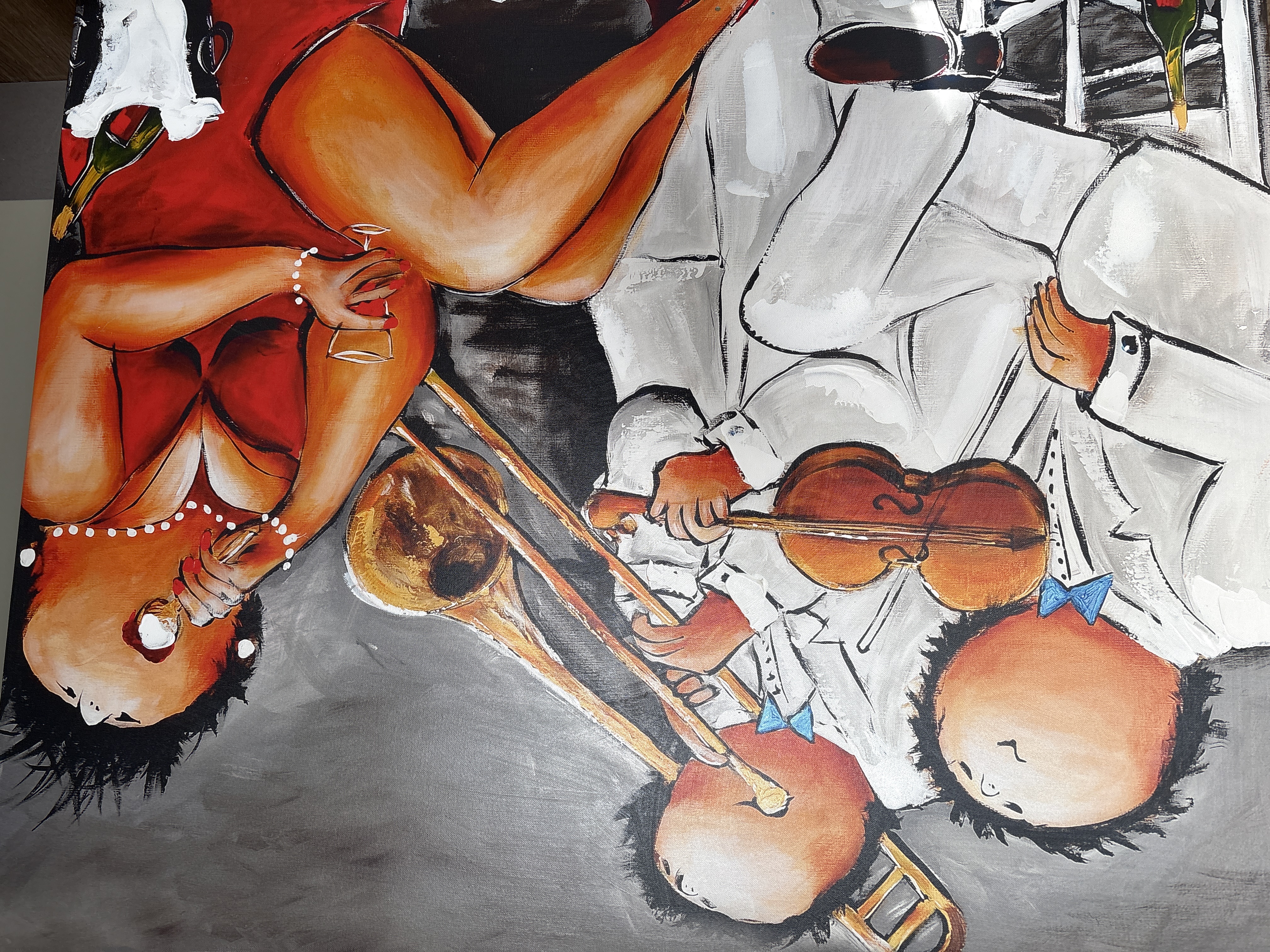 Buy Theo Broeren - Glicée met acryl op doek “Muziek spelen” (ZEER GROOT)? Bid from 145!