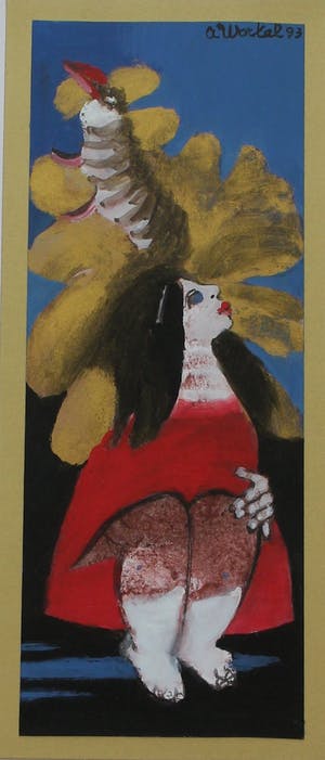 Ans Wortel - Ingelijste gouache: "De vrouw in wiens strot..." - 1993 (mooie lijst!) kopen? Bied vanaf 225!