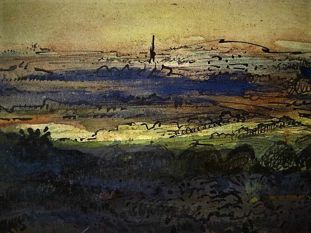 Henk van Gisteren - Fraaie AQUAREL "Landschap Limburg Mokerheide Cuijk st Martinuskerk"  kopen? Bied vanaf 1!