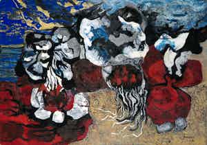 Bob Bonies - Acryl op papier, Abstracte compositie verkocht voor € 1!